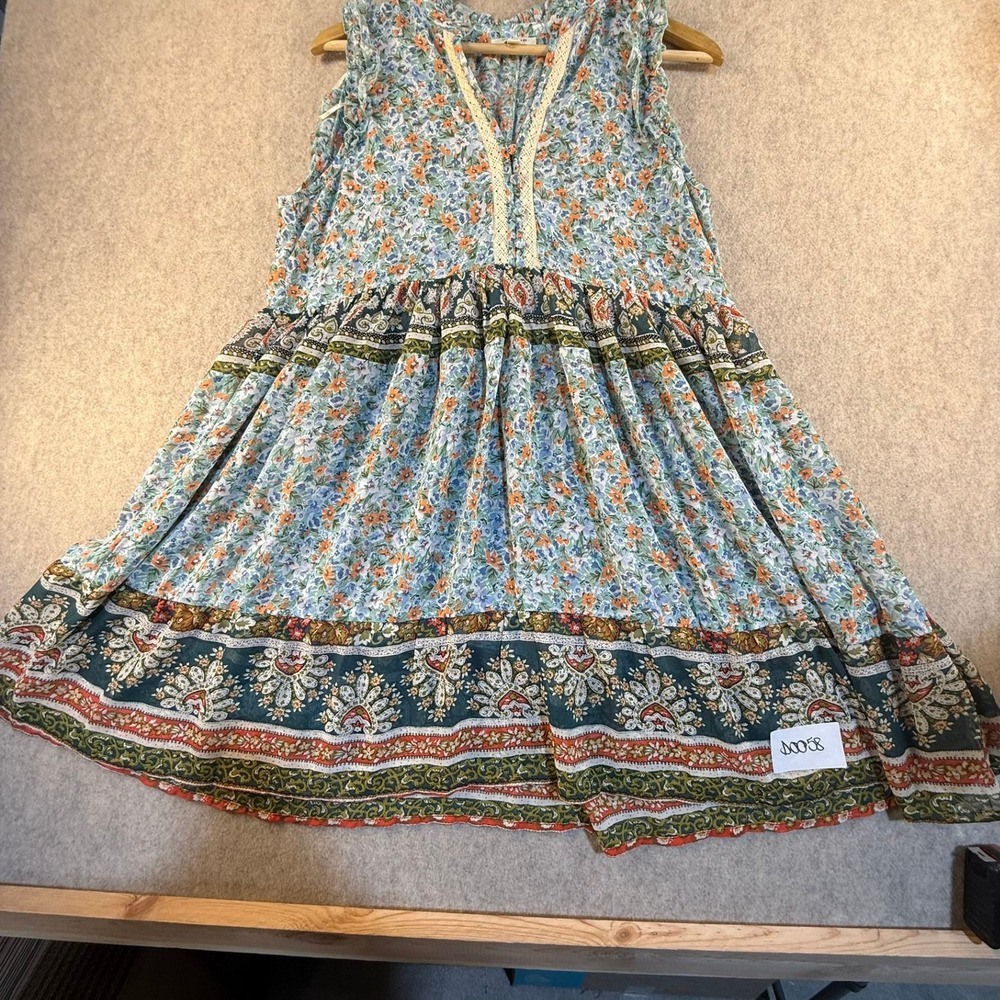 Umgee Womens Mixed Floral Paisley Boho Babydoll Mini‎ Dress Blue Orange Medium
